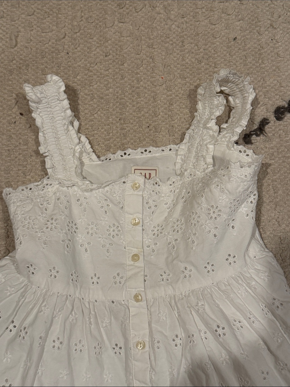 Doen x GAP White Eyelet Ruffled Strap Button-Front Dress size 8 - Picture 3 of 5